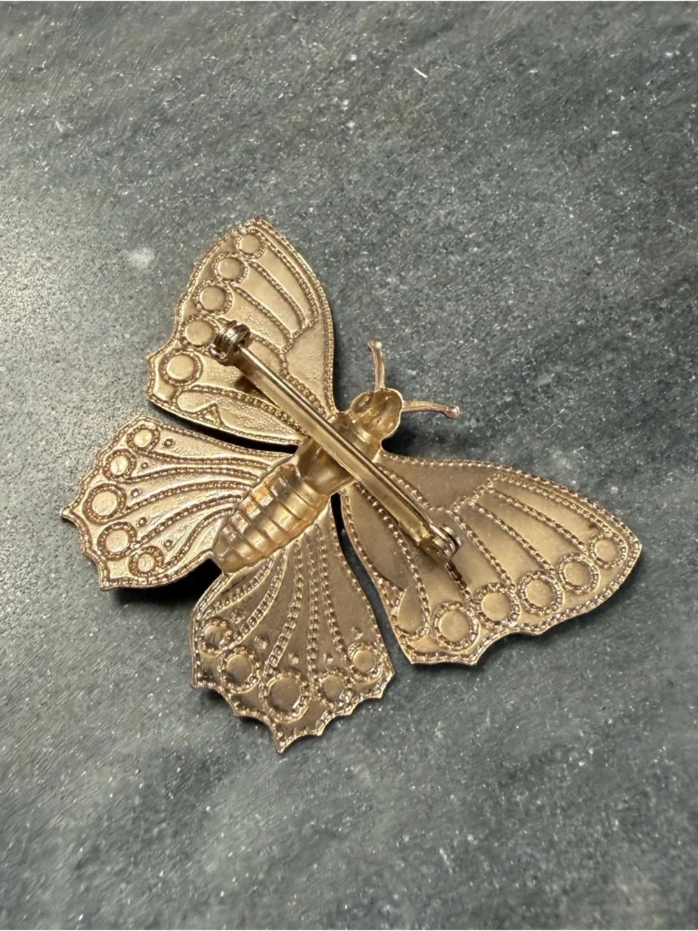 Vintage Pink Black Painted Butterfly Brooch